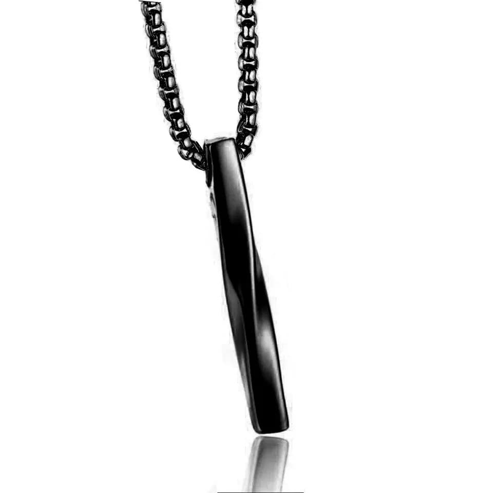 VIEN® Unisex Twisted Cube Bar Pendant with Link Chain Pendant Necklace for Men,Women Sterling Silver Alloy Locket (BLACK) (B0BNDRDDRY) Amazon Price History, Amazon Price Tracker