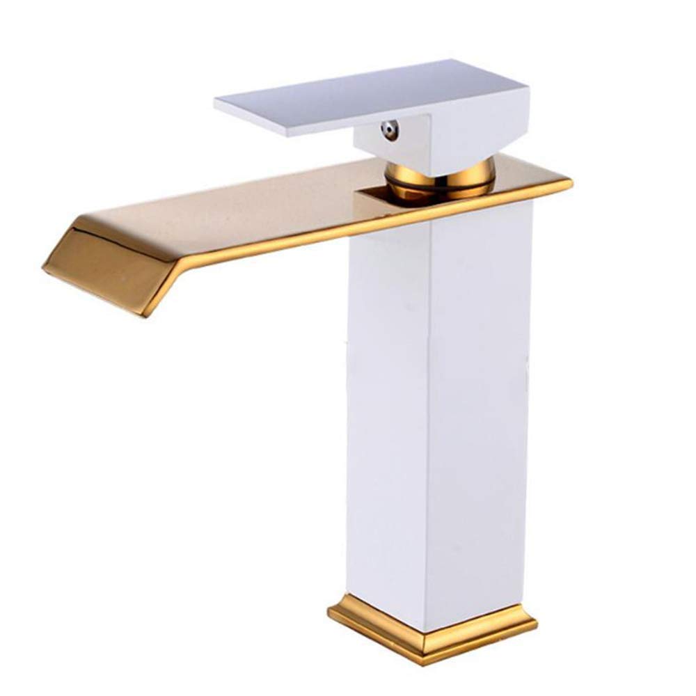 Bateria z mieszaczem Nowoczesna bateria do poszycia Wysoki złoty zlew wodospad Bateria z kranem mieszającym Baterie łazienkowe Pojedynczy uchwyt Pojedynczy otwór Mosiężny kran łazienkowy Wyślij wąż