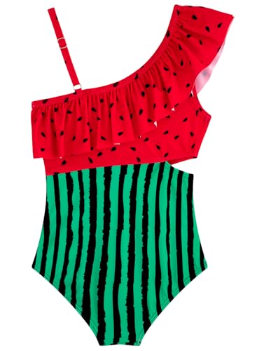 Image of Alakuoti Girls One Piece Swimsuits Cutout Ruffle Bathing Suit Quick Dry Beach Swimwear with Adjustable Strap 5-14 Years