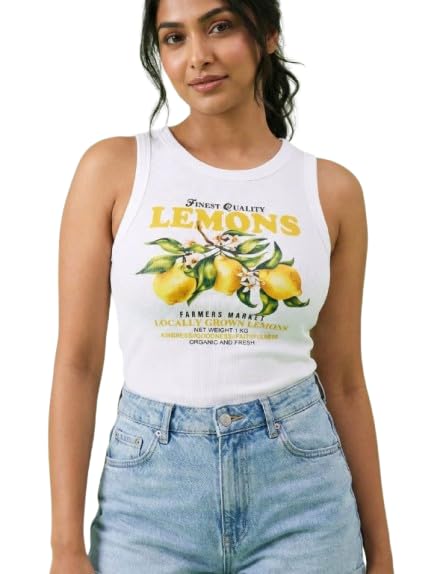 Women’s Sleeveless Lemon Graphic Crop Tank Top, White Summer Casual Crop Top for College Wear, Outings and Daily Use, Trendy Lightweight Tank Top for Girls and Women-picture-24