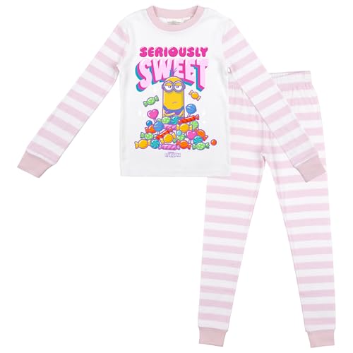 Bioworld Minions Seriously Sweet Youth Long Sleeve Shirt & Pink Striped Sleep Pajama Pants Set
