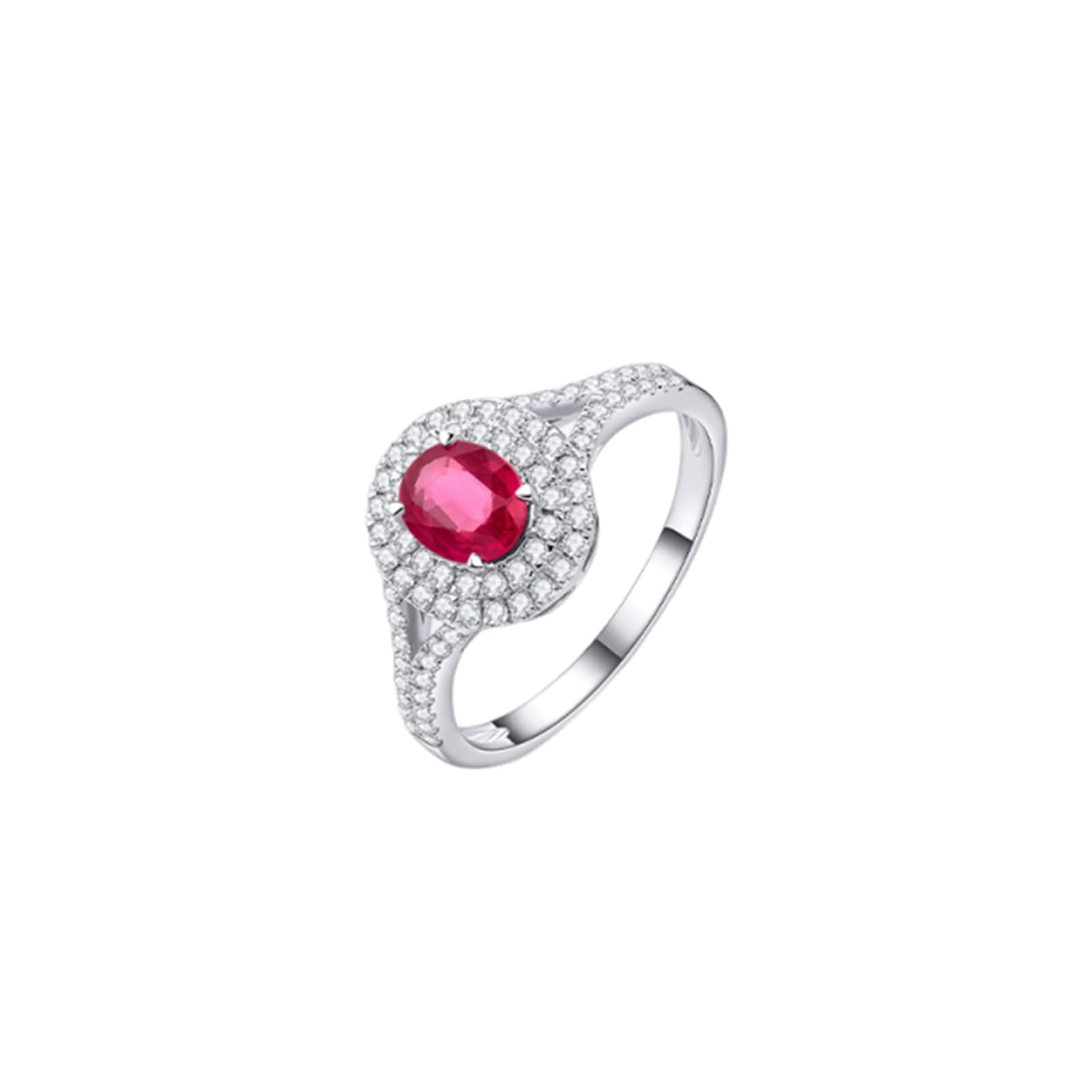 Verlobungsring 9K/14K/18K Weißgold, Rot 0.8ct Rubin Klassiker Solitärring Ovalschliff, Echt Gold Schmuck Moissanit Trauringe Gold 750/585/ 375, Gr.47-70