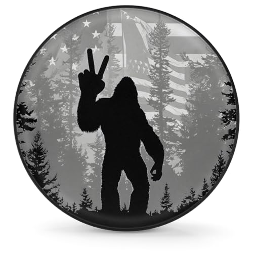 Image of Spare Tire Cover Bigfoot American Flag Wheel Covers Protectors Waterproof Dust-Proof Universal Fit Trailer, RV, SUV and Many Vehicle (16 inch for tire Diameter 29.52 inch-31.10 inch)