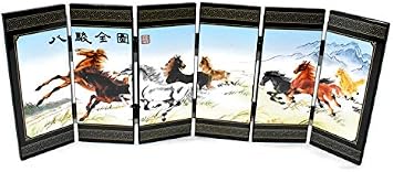 14.5" Wild Horses Horse Oriental Folding Double Sided Dividing Shelf Picture