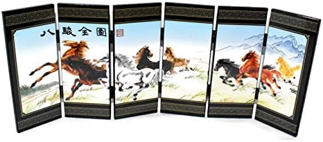 14.5 Wild Horses Horse Oriental Folding Double Sided Dividing Shelf Picture