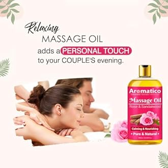 AROMATICO Rose Sandalwood Massage Oil Pack of 2. For Mood Upliftment, Soothing Aroma, Muscle Relaxation & Skin Nourishment, 100% Natural, Non-Sticky - 300ml.