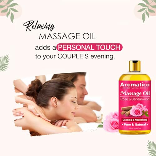 AROMATICO Rose Sandalwood Massage Oil Pack of 2. For Mood Upliftment, Soothing Aroma, Muscle Relaxation & Skin Nourishment, 100% Natural, Non-Sticky - 300ml.