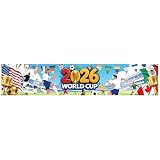 Qqianwan WM 2026 Fußball Banner 300x60cm, Fanartikel Deko mit 4 Metallösen & Band zum Aufhängen, Extra Großer Hintergrund für Fußball Fans, Reißfeste HD-Druck Dekoration für Outdoor Garten Bar Party