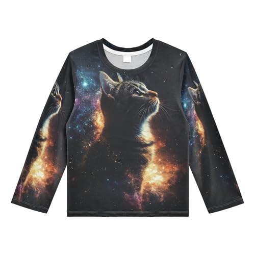 CaTaKu Cat Space Toddler Rash Guard Boy Swim Shirt for Boys Kids Swimsuit Long Sleeve UPF 50+ 3-12T