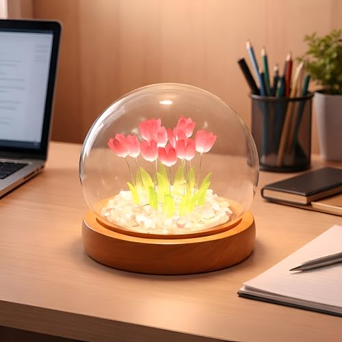 Image of XERGY Tulip Night Light LED Decoration Lamp,Glass Artificial Tulips Bedroom Flower Table Lamp,Birthday Mothers Day Gifts for Girlfriend Mom Women Wife Sister Girls, 10 Flowers (Pink)