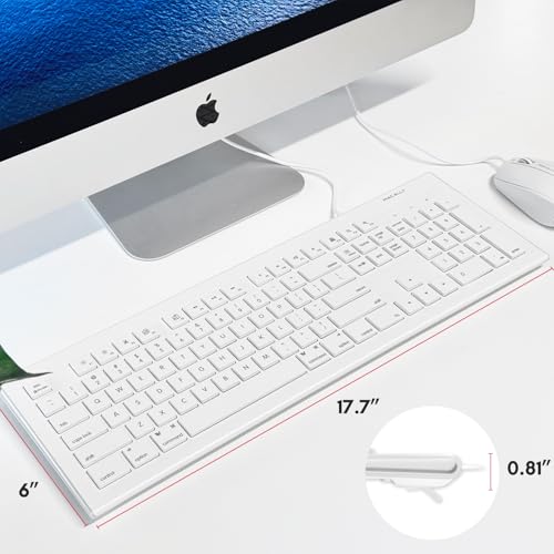 Macally Full Size USB Wired Keyboard for Mac and PC - Plug & Play Wired Computer Keyboard - Compatible Apple Keyboard with 15 Shortcut Keys for Easy Controls & Navigation of Macbook Pro/Air, iMac