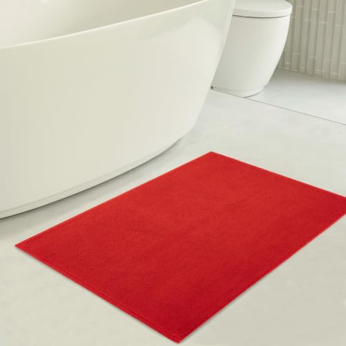 Image of American Soft Linen Bath Rug, 20 in 34 in 100% Cotton Bath Mats Rugs for Bathroom, Slip Reducer Washable Shaggy Form Area Rugs, Red Bath Rug