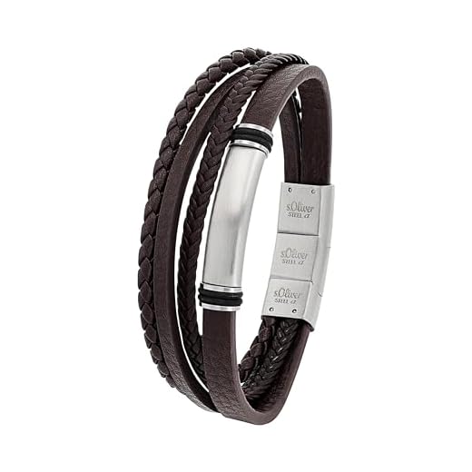 s.Oliver Armband für Herren, Gravierbar, Leder / Edelstahl, Braun, Länge: 20-21,5 cm