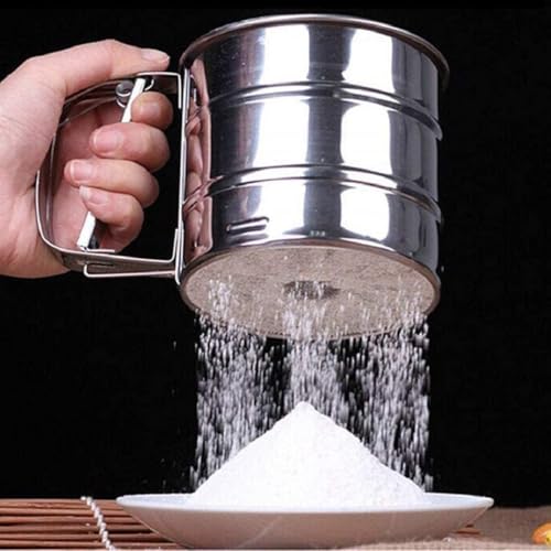 Image of Flour Sifter /Atta chhani Hand Press Design Stainless Steel Flour Sifter Corrosion Resistant Large Capacity Flour Sieve Cup for Sugar Flour and Coffee Powder | Atta Chalni