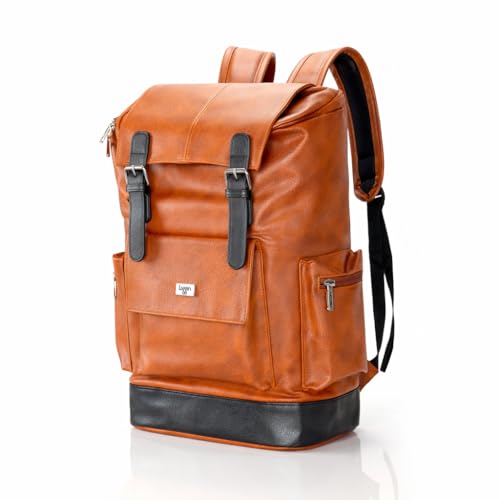 Image of LOGGIN 15.6 Inch Unisex Laptop Backpack for Men & Women | Premium Vegan Leather Water-Resistant Bag | Stylish Office, College & Travel Backpack with Anti Theft Design Multiple Pockets