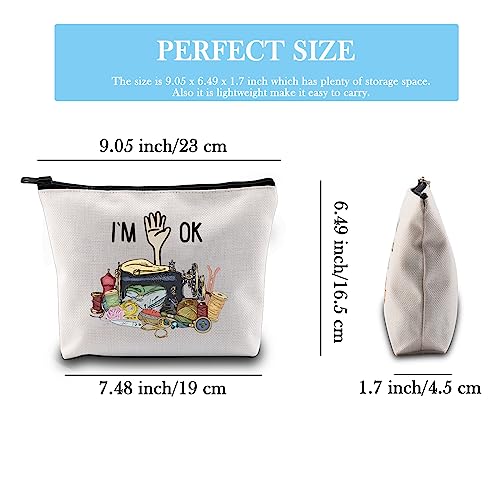 Image of GJTIM Quilting Themed Gift Sewing Gift Sewing Storage Bag Stitching Makeup Bag For Quilters Seamstress Tailors Sewing Lovers (OK Sewing Bag)
