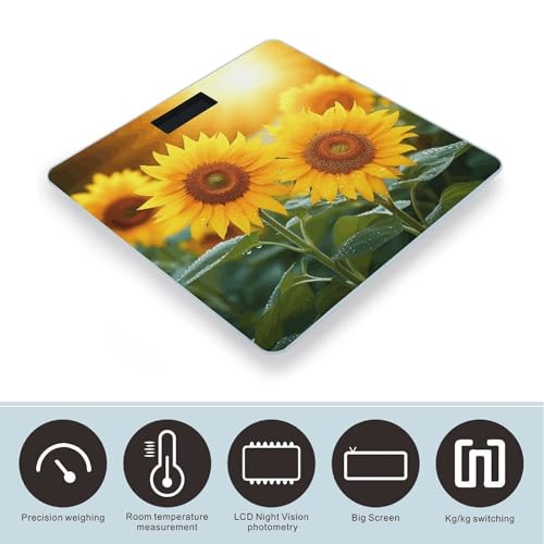 Báscula digital de baño con diseño girasol y pantalla LCD miniatura 3