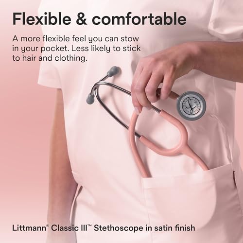 Image of 3M Littmann Classic III Monitoring Stethoscope, Stainless Steel Chest Piece, Champagne Pink Tube, 5910C