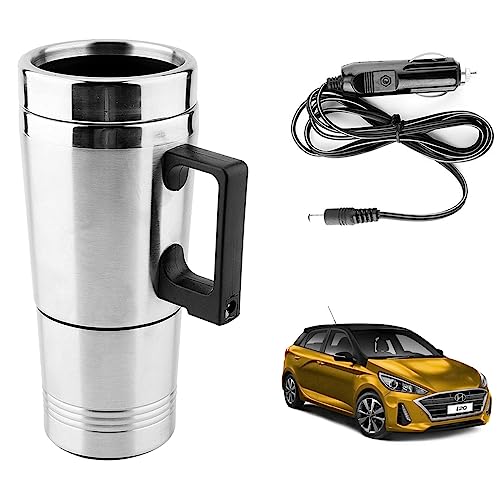 Image of Oshotto 12V Stainless Steel Car Heating Kettle /Mug, Travel Friendly electric Tea /Coffee maker Compatible with Hyundai i20 (2020-2026) (300ml) - Silver