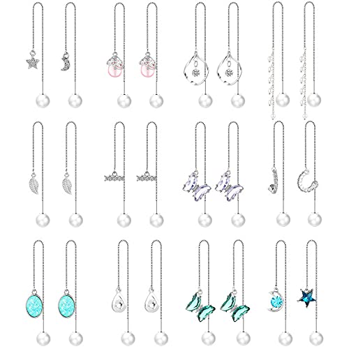 12 Pairs Threader Earrings Set Lightweight Wave Threader Dangle Drop Earrings Long Chain Earrings for Women
