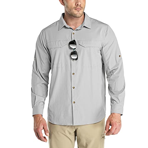 Outdoor Ventures Men's Upf 50+ Uv Sun Protection Spf Hiking Shirt Long Sleeve Lightweight Quick Dry For Safari Travel Fishing Silver Grey #TOP8