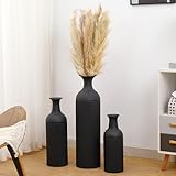 Garsheon Set di 3 vasi alti da pavimento, vasi da fiori grandi, in metallo nero, per soggiorno, ingresso, ufficio, sala da pranzo, camera da letto, camino, angolo di casa