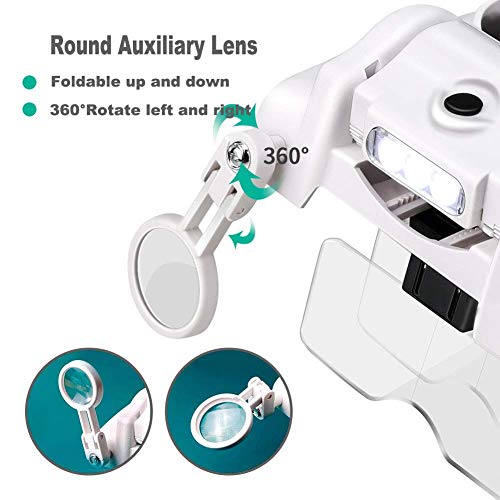 INTSUN LED Headband Magnifier Magnifying Lamp Llluminated Magnifying Glass with Light Hands Free for Reading,Jewellery Loupe and Electronic Repair- 6 Detachable Lens 1.0X, 1.5X, 2.0X, 2.5X, 3.5X