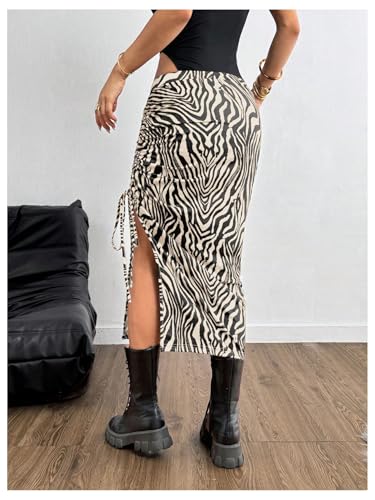 SOLY HUX Women's Plus Size Zebra Print Skirt High Waisted Ruched Drawstring Split Bodycon Y2k Going Out Midi Skirts2