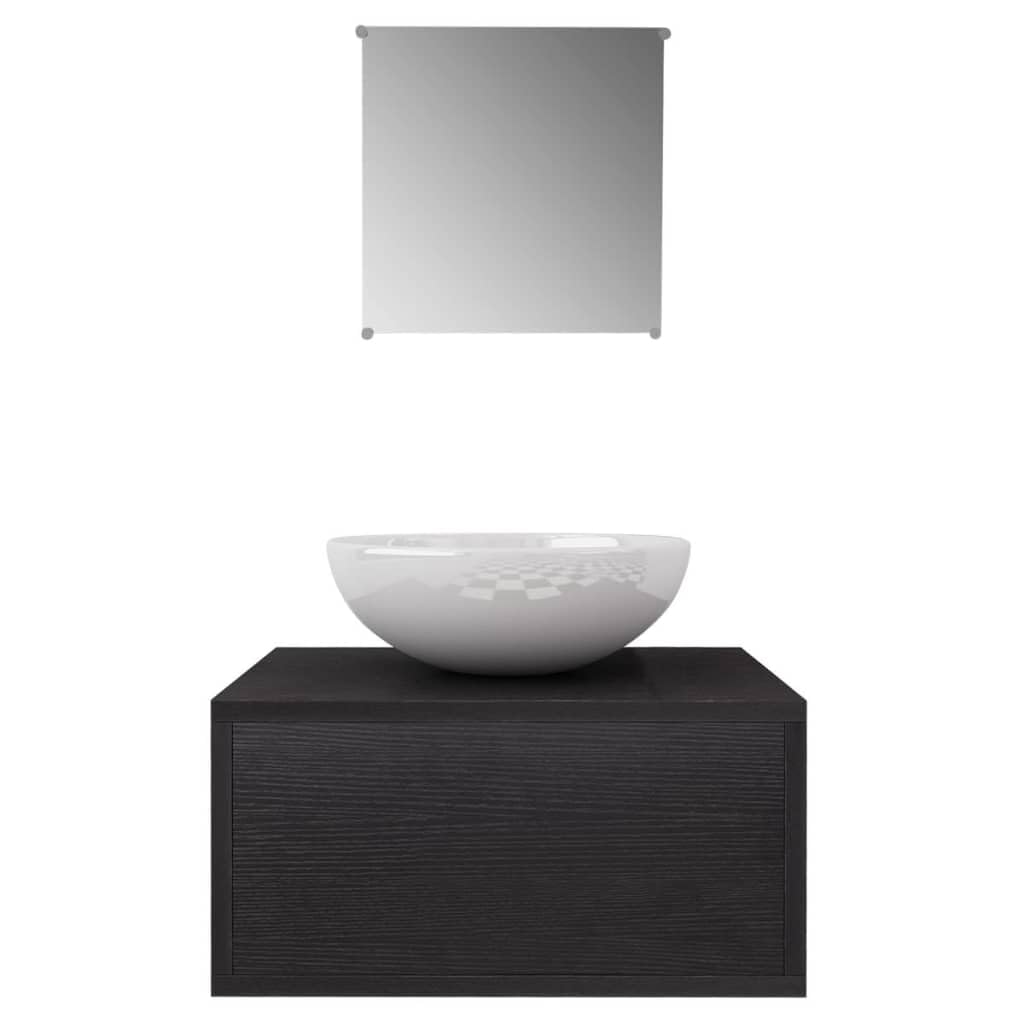 Conjunto de Muebles de baño con Lavabo y Grifo 4 Piezas Negro