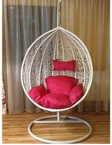 Image of Single Seater Swing Chair with Stand and Cushion Hammock Swing for Adult Outdoor Indoor Garden Living Room Balcony Hanging Chair (White Pink)