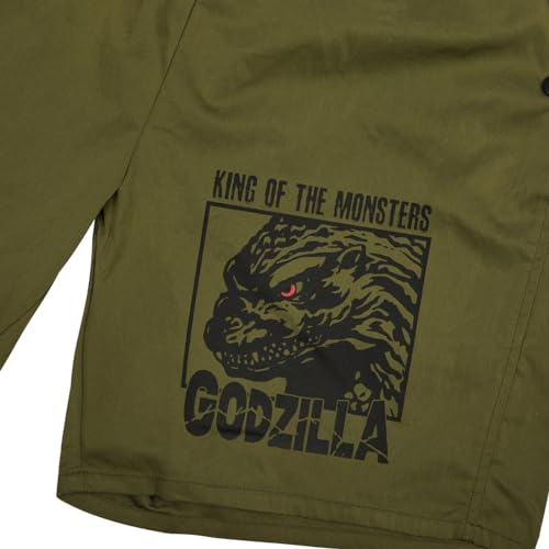 Godzilla Monster & Kanji Men's Olive Green Lounge Shorts4