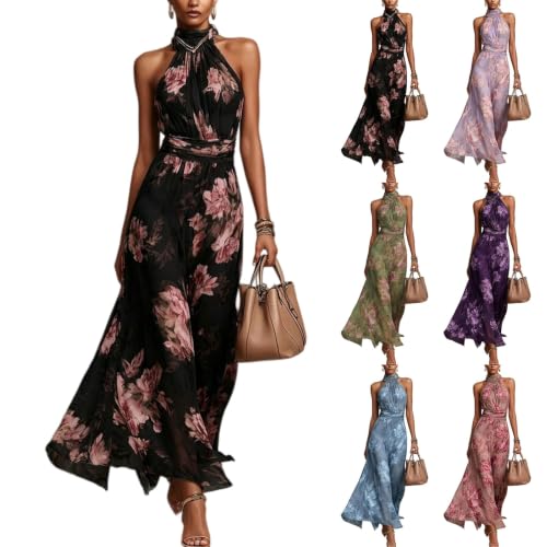 Robe longue femme col halter idéale pour vos vacances à la plage et soirées d'été