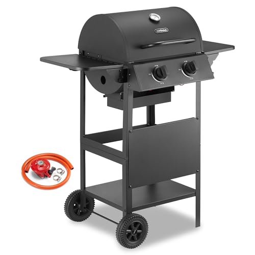 VonHaus Gas BBQ – Barbecue with x2 Gas Burners, Warming Rack, Fold Down Shelves, Temperature...