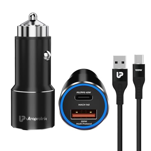 Image of UltraProlink 145W Fast Car Charger | Dash, Warp, SuperVooC, PD Charger | 45W PPS PD Type C and 100W Type A Port |Compatible for iPhone, Oneplus, Samsung, Oppo, Nothing & Pixel | Mach 145 | UM1160