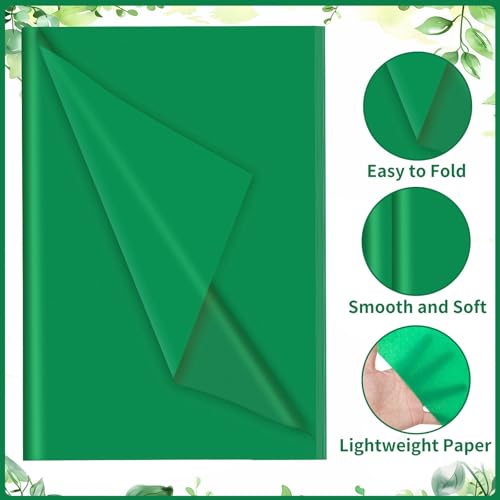 Image of woric 160 Sheets Green Tissue Paper for Gift Bags 20 X 14 Inches | Dark Green Tissue Paper Bulk for Crafts DIY Project Weddings Neutral Baby Shower Decorations