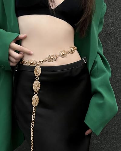 Image of PALAY Boho Waist Belt for Women Golden Concho Belt Saree Waist Metal Concho Western Fashion Conchos Adjustable,29.53 inches +19.69 inches