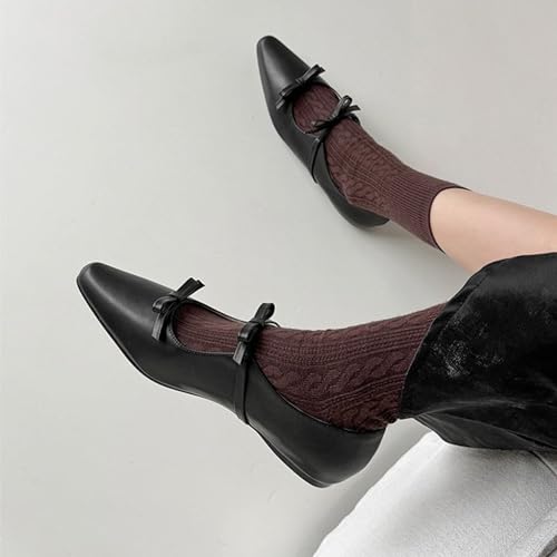 Women's Soft Leather Flat Mary Janes with Cute Bow Ankle Strap Sexy Pointed Toe Slip-On Ballet Flats Fashion Comfortable Lightweight Casual Dress Shoes4
