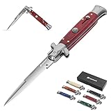 PoktWorld Navaja Plegable,Cuchillo Supervivencia con Mango de Madera,Acero 7Cr17 de Bolsillo Navaja,Navaja Caza para Acampar, Picnic,Caza (Madera Roja)