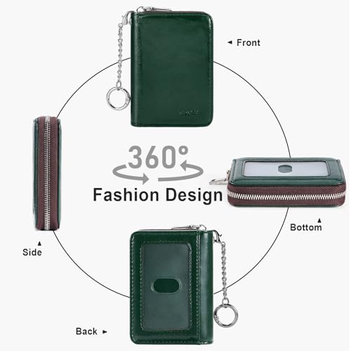 Image of Mayski Credit Card Holder, Zipper Credit Card Wallet for Women, Small Accordion Card Cases Holder, KeyChain Wallet, Business Card Holder, Dark Green