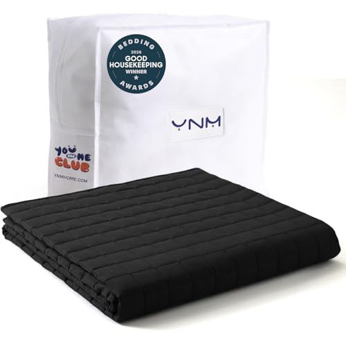 Image of YnM Exclusive 50 lbs Weighted Blanket, Extra Heavy Cotton Bed Blanket for Two Persons, Ideal for Queen or King Bed (88x104 Inches, 50 Pounds, Black)