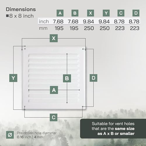 Vent Systems - 8 x 8 Inch (Duct Opening Size) White Metal Square Soffit Air Vent Grille Cover, Register vent deflector louver Built-in Mesh HVAC for Bathroom Office Kitchen - Exhaust Ventilation Grill by Vent Systems - Used condition - Image 2