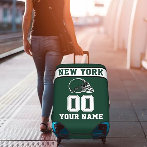 Image of Custom New York J Luggage Cover Personalized Football Style Suitcase Cover with Name Number Customized Washable Elastic Sports Travel Suitcase Protector for Business Vacation Gifts
