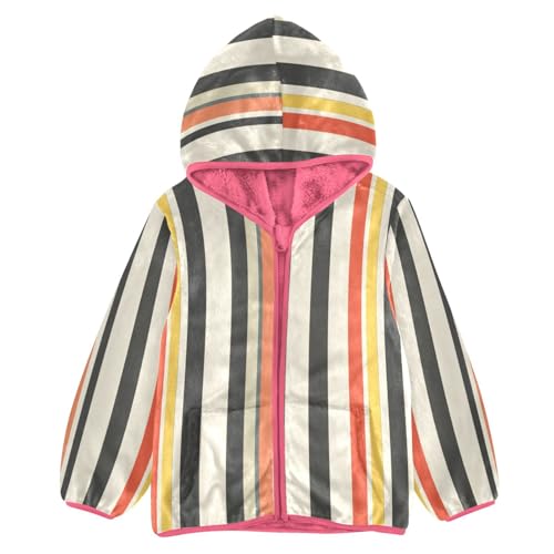 Vintage Stripes Boho Girls Fleece Jacket Girls Fall Jacket Girl Coats Zip Up Hoodie Children Sherpa Warm Outerwear 2-10T
