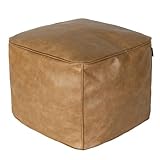 ROTOT Square Pouf Ottoman Cover, Cube Bean Bag Chair, Decorative Footrest, Casual Footstool, Storage Solution for Bedroom Living Room (Amaretto)