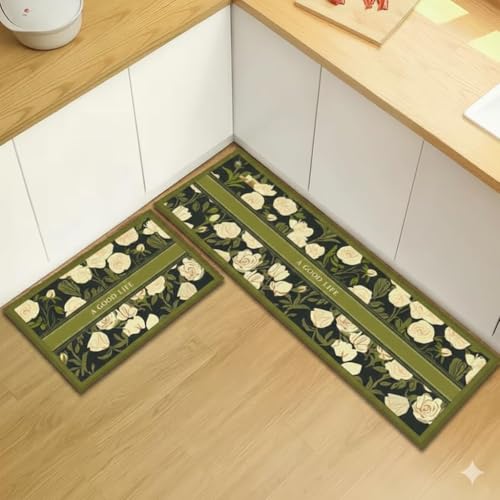 Image of Yagzon Rectangular Kitchen Mats for Floor 2 Piece Set Kitchen Rugs and Mats Non Skid Comfort Kitchen Standing Mat for Bedroom Laundry Room (Color 3)