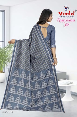 Image of Vimla Women's Kanjivaram Silk Uniform Saree and Unstitched Blouse Piece | Office School Uniform Saree For Women | Sari for Women