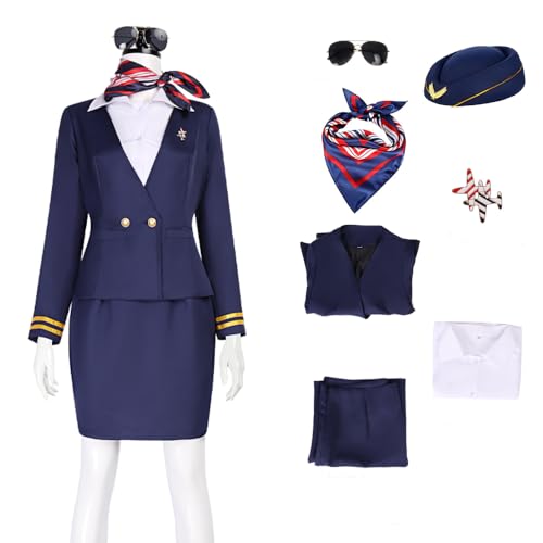 Furbevo Adult Flight Attendant Costume Women Airline Stewardess Outfit Uniform with Accessries...