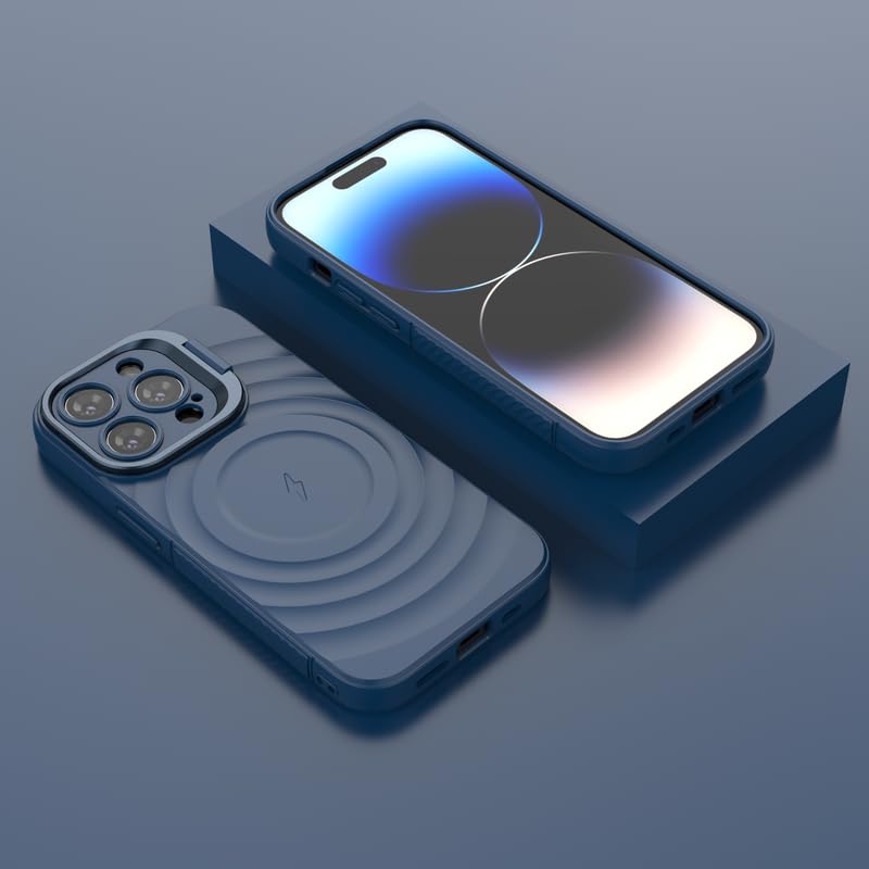 Image of LuxuryKase Shockproof Case for iPhone 15 Pro | Ripple Pattern | Camera Protection | Inner Velvet Fabric Lining | Protective Cover with Enhanced Grip & Wireless Charging Support - Blue