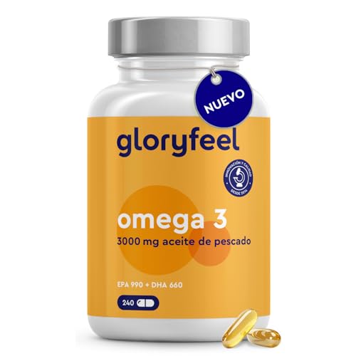 Omega 3 Cápsulas Alta Dosis - 3000mg de Aceite de pescado (990mg EPA + 660mg DHA) - 240 Cápsulas en forma de triglicéridos - Aceite de pescado puro de alta biodisponibilidad - Triple acción
