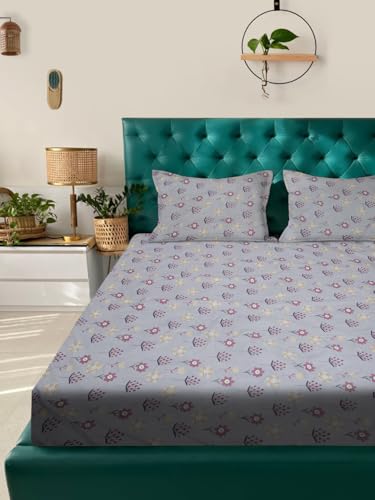 Image of ROSARAHOME 180 TC Microfiber Flat Queen Size Double Bed Bedsheet with 2 Pillow Cover| Bedsheet:240cmx225cm Pillow Covers:45cmx70cm,Floral Purple